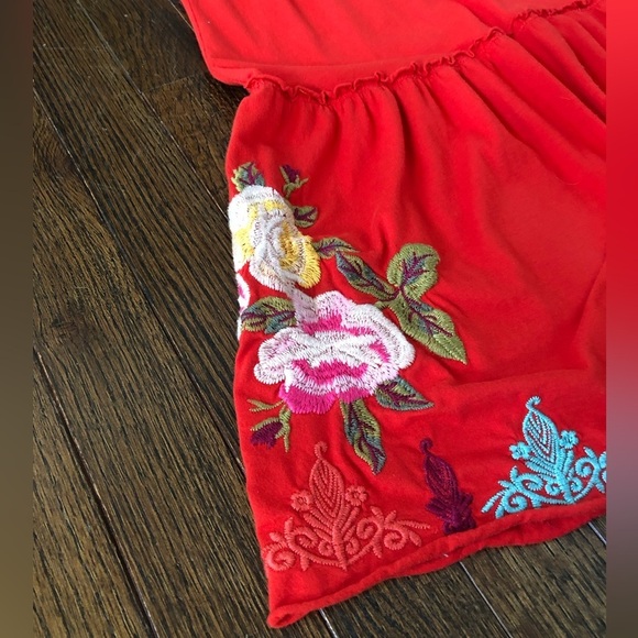 Johnny Was Women’s S Red Floral V-Neck Embroidered Midi Fit & Flare Dress - Picture 5 of 13